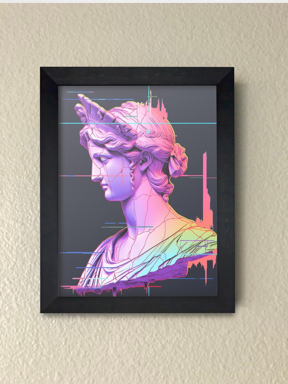 Framed Modern Greek Statue Wall Art Print – Vaporwave Bust Decor